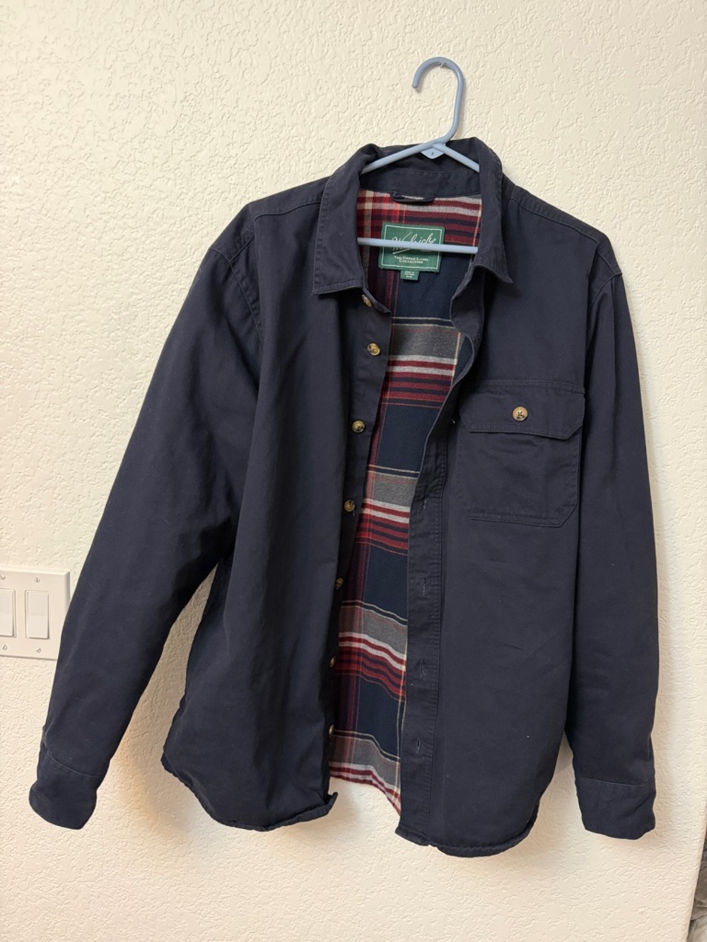 Vintage L.L. Bean Men's Navy Shirt-Jacket with Plaid Lining